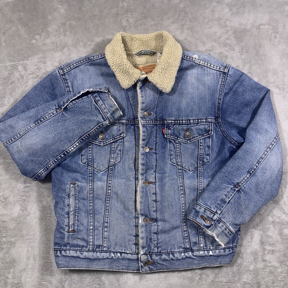 Vintage Levi's Jacket Men's M Blue Denim Sherpa Lined Trucker Bomber Y2K Faded